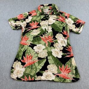 Vintage Go Barefoot Shirt Women Small Green Hawaii‎ 1/2 Button Pullover USA Made